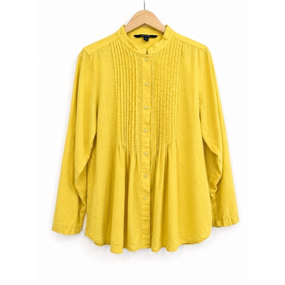 Chadwicks Yellow Linen Blend Pintuck Button Front Blouse Size Medium